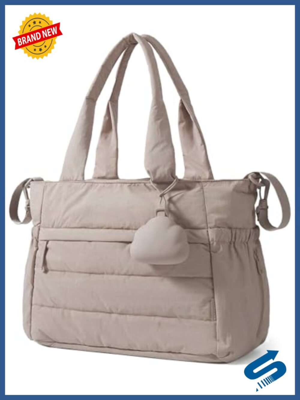 Spacious Puffy Diaper Tote Bag with Changing Pad & Stroller Clips